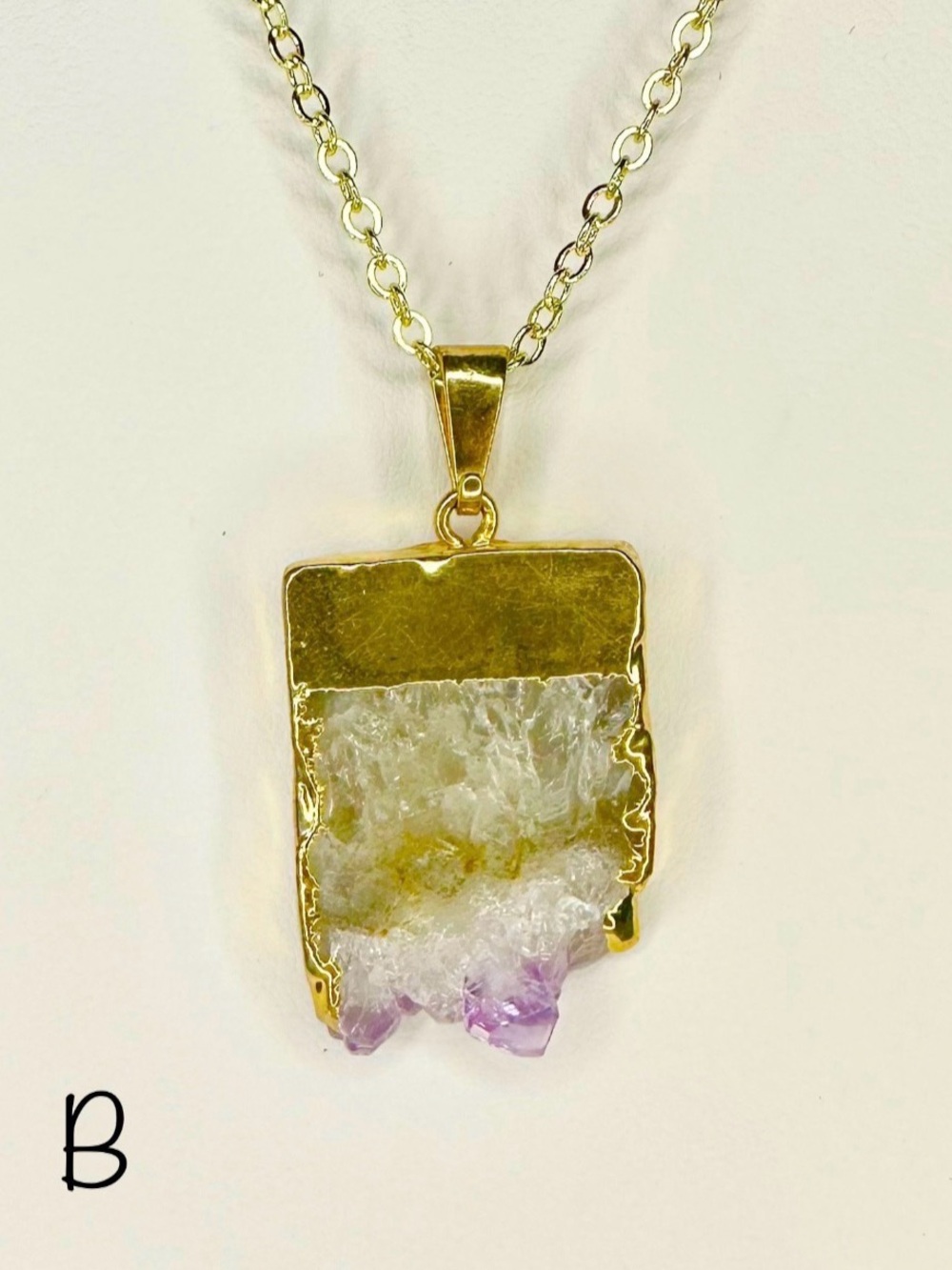 Druzy Agate Slice Pendant Necklace (B)